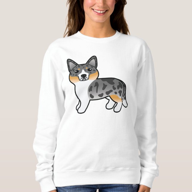 Blue Merle Cardigan Welsh Corgi Tecknad hund T Shirt (Framsida)