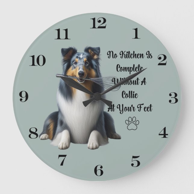 Blue Merle Collie Clock Stor Klocka (Framsida)