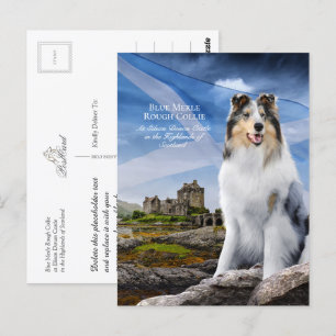 Blue Merle Collie, Eilean Donan & Scottish Flagga Vykort