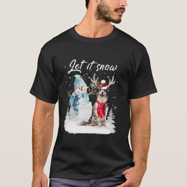 Blue Merle Collie Santa Hund jul Snögubbe Julafton T Shirt (Framsida)