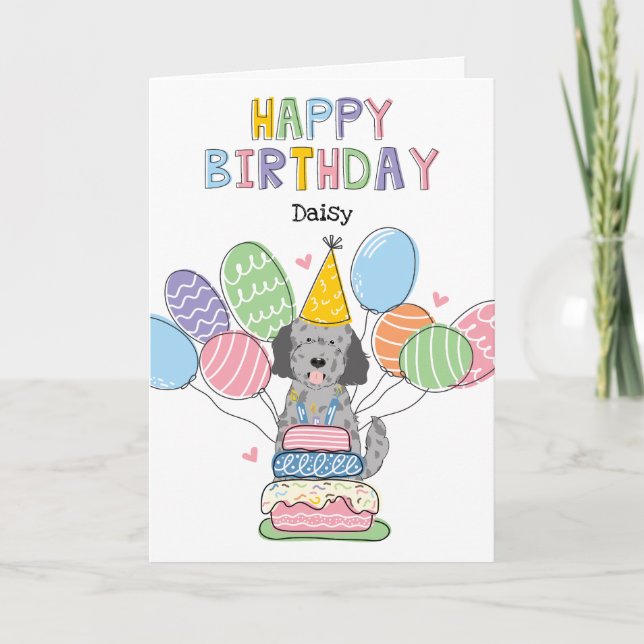 Blue Merle Goldendoodle Hund Grattis på födelsedag Kort (Framsida)
