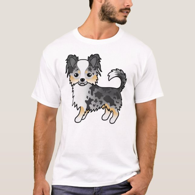 Blue Merle Long Jacka Chihuahua Cute Tecknad hund T Shirt (Framsida)