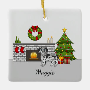 Blue Merle Mini Goldendoodle - julrum Julgransprydnad Keramik