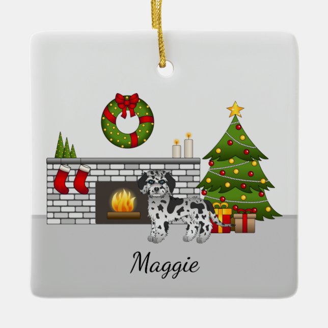 Blue Merle Mini Goldendoodle - julrum Julgransprydnad Keramik (Framsida)