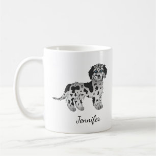 Blue Merle Mini Goldendoodle Tecknad hund & Namn Kaffemugg