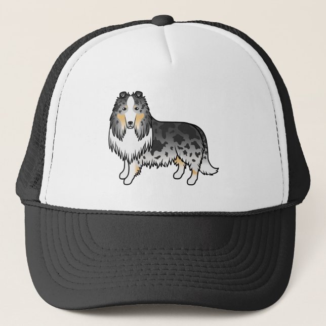 Blue Merle Rough Collie Cute Tecknad hund Keps (Framsida)