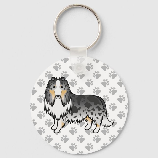 Blue Merle Rough Collie Cute Tecknad hund Nyckelring (Framsida)