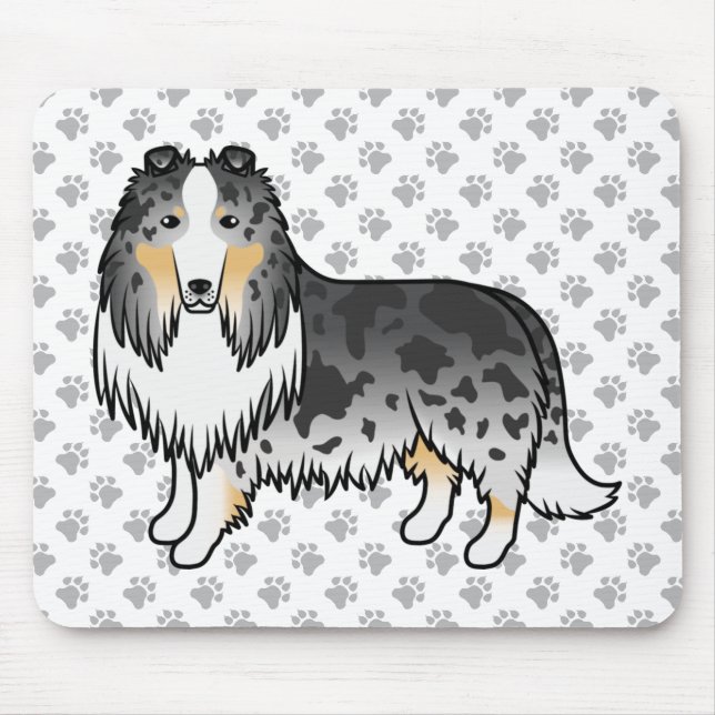 Blue Merle Rough Collie Cute Tecknad hund & Tass Musmatta (Framsidan)