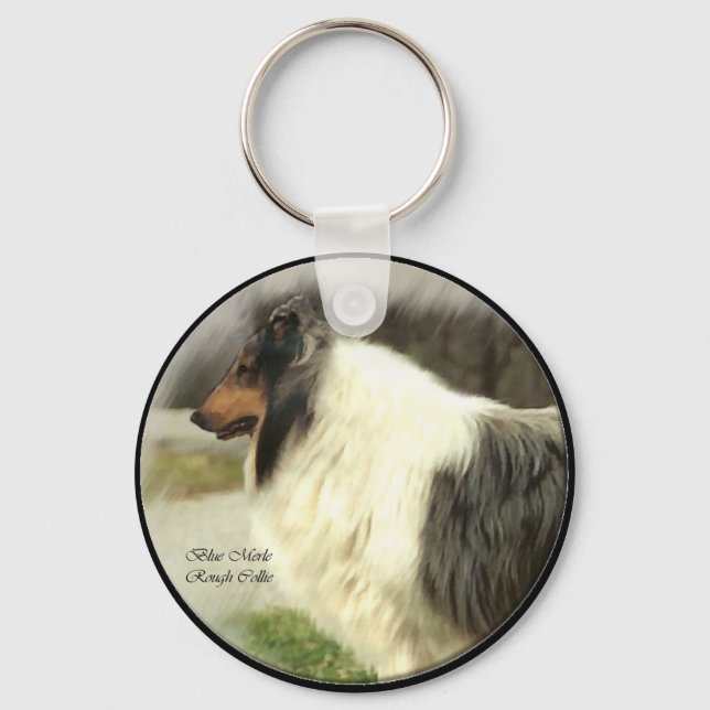 Blue Merle Rough Collie Gifts Art Nyckelring (Framsida)