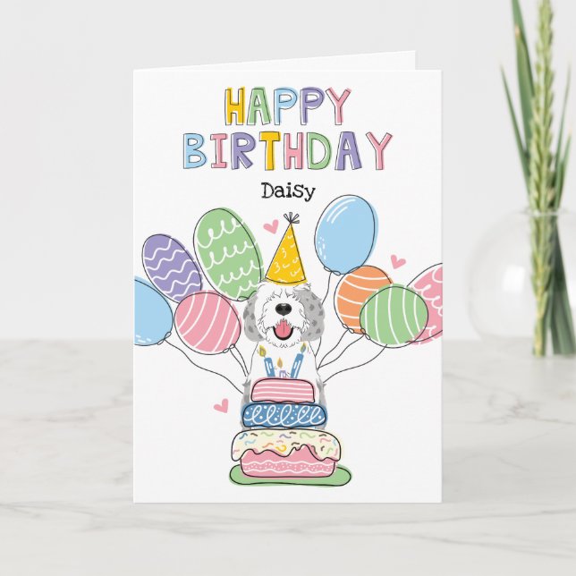 Blue Merle Sheepadoodle Hund Grattis på födelsedag Kort (Framsida)