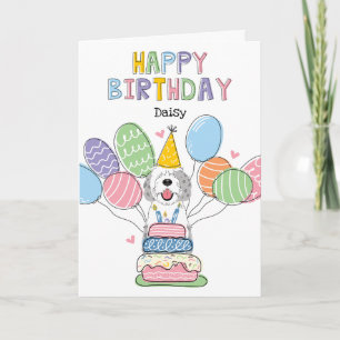 Blue Merle Sheepadoodle Hund Grattis på födelsedag Kort