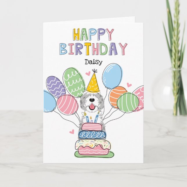 Blue Merle Sheepadoodle Hund Grattis på födelsedag Kort (Framsida)