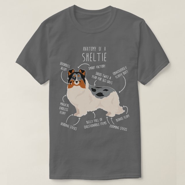 Blue Merle Sheltie Shetland Sheepdog Anatomy 1 T Shirt (Design framsida)
