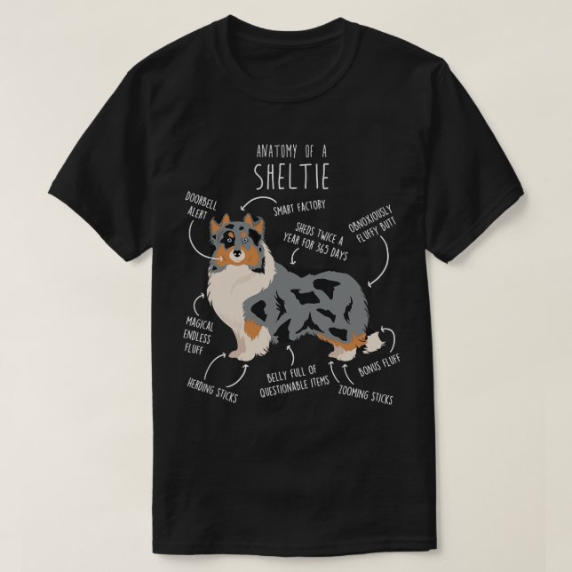 Blue Merle Sheltie Shetland Sheepdog Anatomy 2 T Shirt (Design framsida)