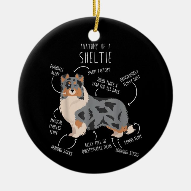 Blue Merle Sheltie Shetland Sheepdog Anatomy, Funn Julgransprydnad Keramik (Framsidan)