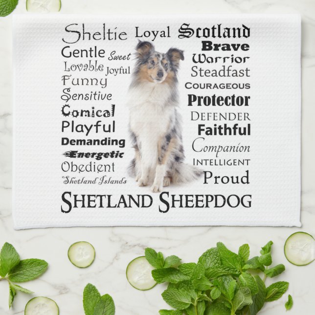 Blue Merle Sheltie Traits Kitchen Towel Kökshandduk (Vikta)