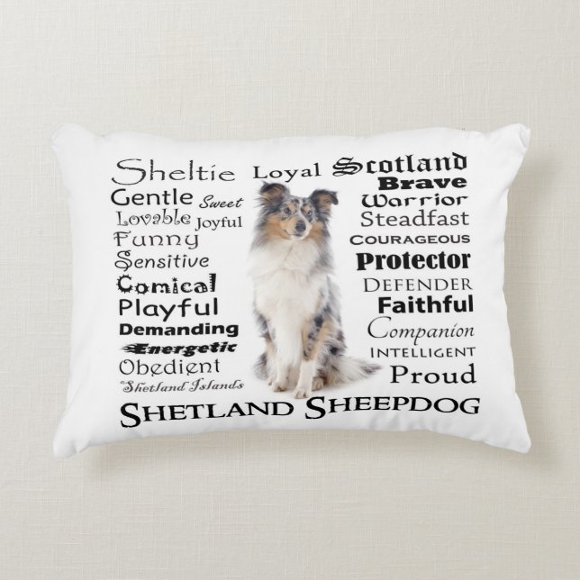 Blue Merle Sheltie Traits Pillow Prydnadskudde (Framsidan)
