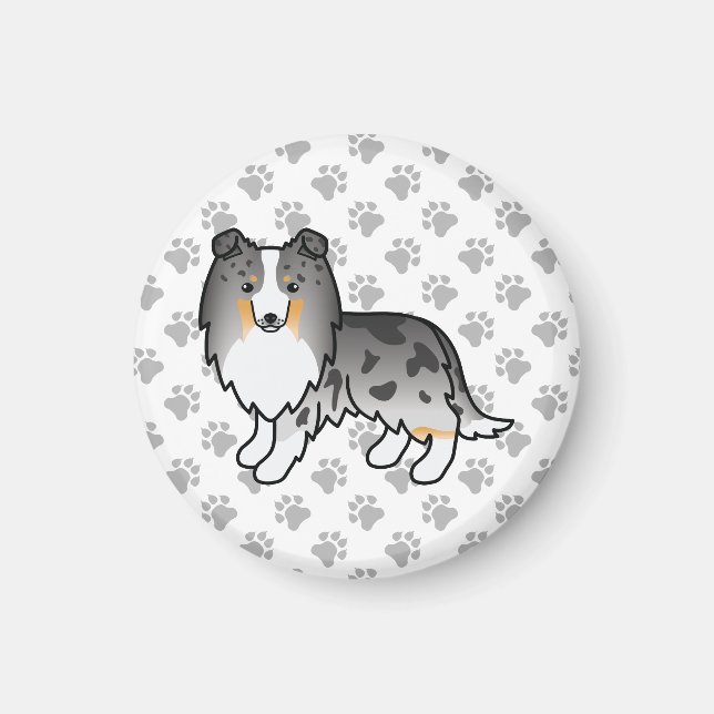 Blue Merle Shetland Sheepdog Sheltie Tecknad hund Magnet (Framsidan)