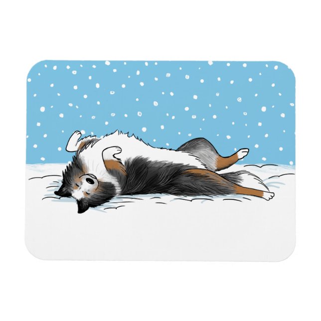 Blue Merle Shetland Sheepdog Sheltie Winter Snö Magnet (Horisontell)