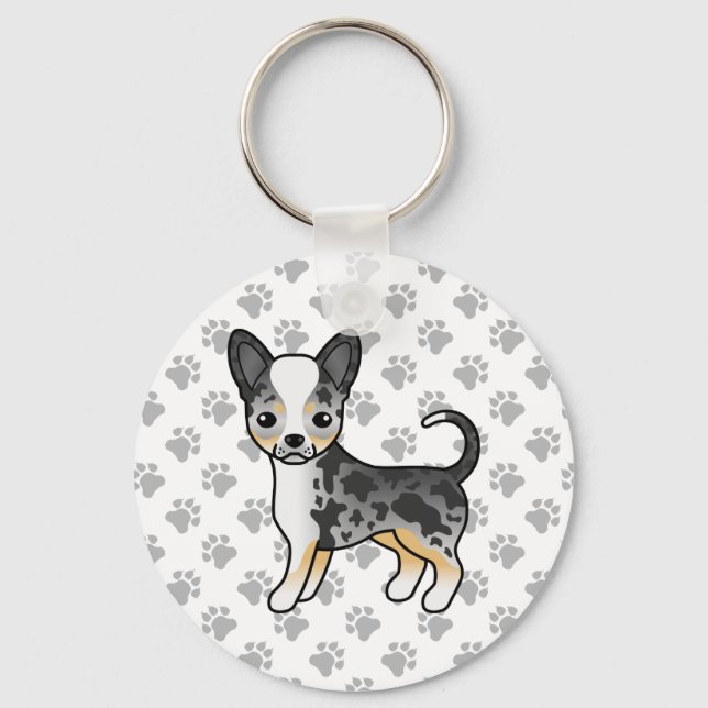 Blue Merle Smooth Jackar Chihuahua Hund & Tass Nyckelring (Framsida)
