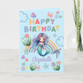 Blue Mermaid Birthday Card in Blue Kort