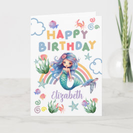 Blue Mermaid Birthday Card in White Kort