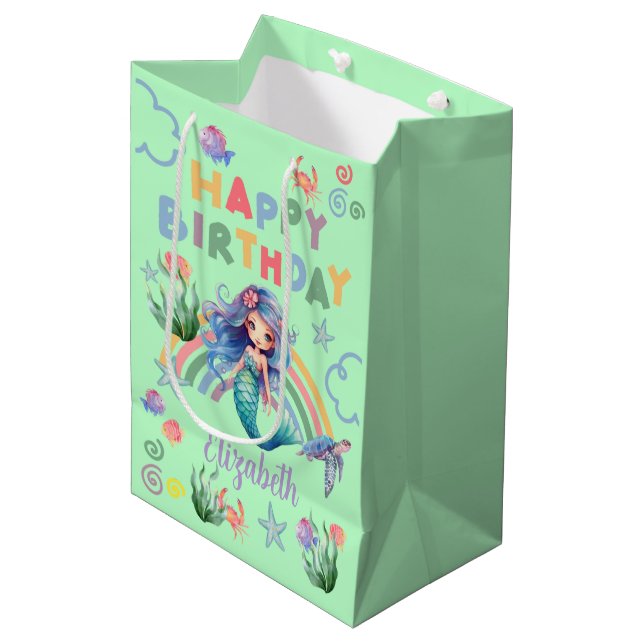 Blue Mermaid Gift Bag in Green (Framsidan Vinklad)