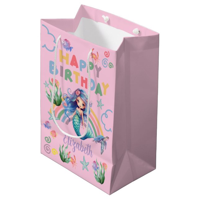 Blue Mermaid Gift Bag in Pink (Framsidan Vinklad)