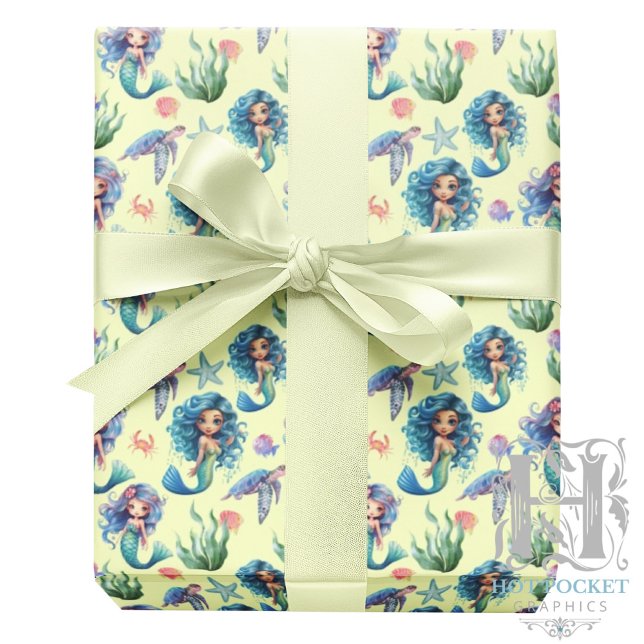Blue Mermaid Wrapping Paper in Yellow Presentpapper (Skapare uppladdad)