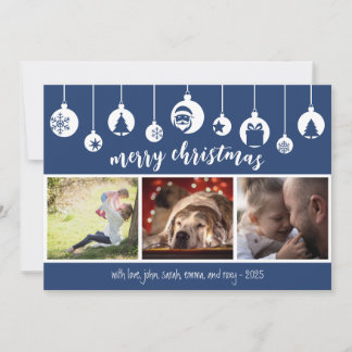 Blue Merry Christmas Hanging Ornament Photo Julkort