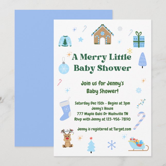 Blue Merry Little Baby Shower Boy-inbjudan Inbjudningar (Fram/baksida)