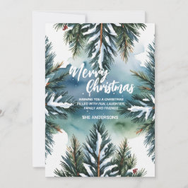 Blue Merry xmas trees top forest pine tree Julkort