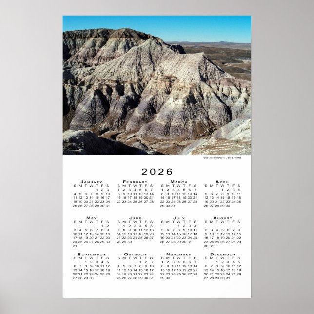 Blue Mesa Badlands Öken Berg 2026 Kalender Poster (Framsidan)