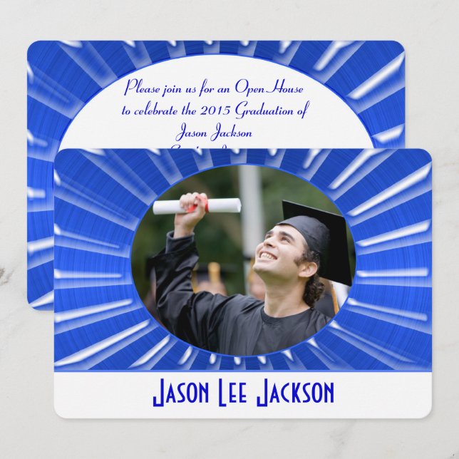 Blue Metallic Sunburst Inbjudningar (Fram/baksida)