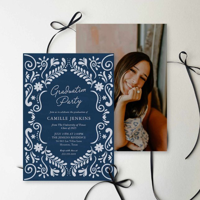 Blue Mexican Fiesta Graduation Party Photo Invite Inbjudningar (Blue Mexican Fiesta Graduation Photo Invite)