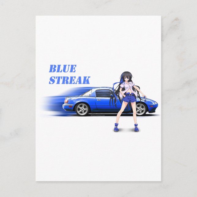 Blue Miata - med animerad tjej Vykort (Framsida)