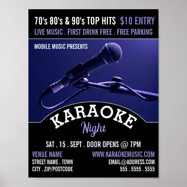 Blue Microphone, Karaoke Event Advertising Poster (Framsidan)