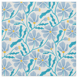 Blue Mid-Century Modern Floral Pattern Tyg