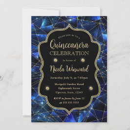 Blue Midnight Crystal Galaxy Quinceanera-foto Inbjudningar