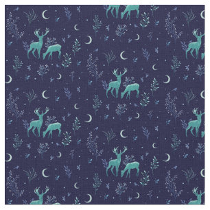 Blue Midnight Moonlight Hjort Fabric Tyg