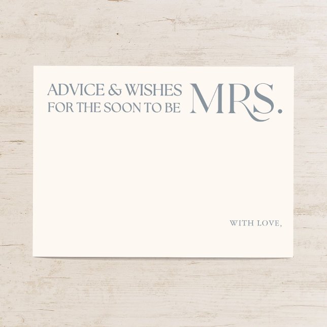 Blue Minimal Bridal Shower Advice and Wishes Tilläggskort (Skapare uppladdad)