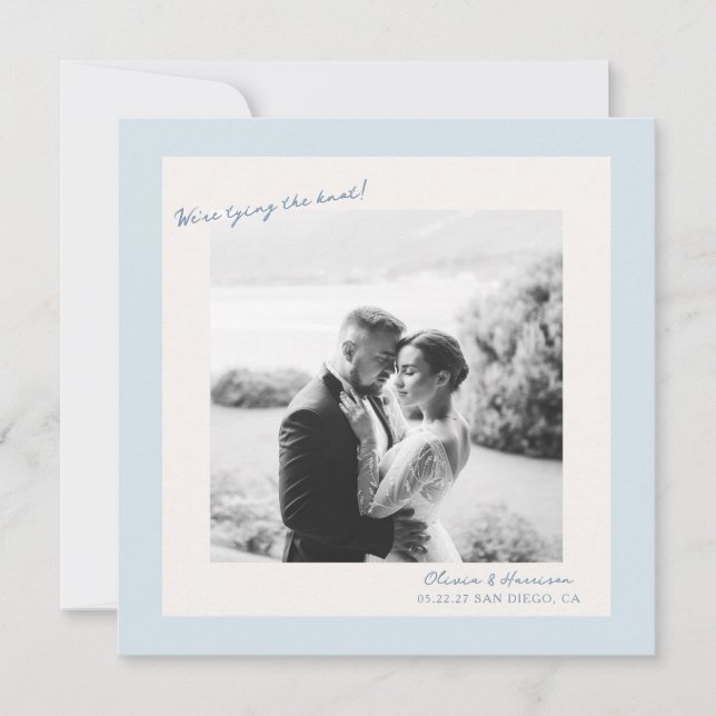 Blue Minimal Photo Wedding Save the Date Inbjudningar (Framsida)
