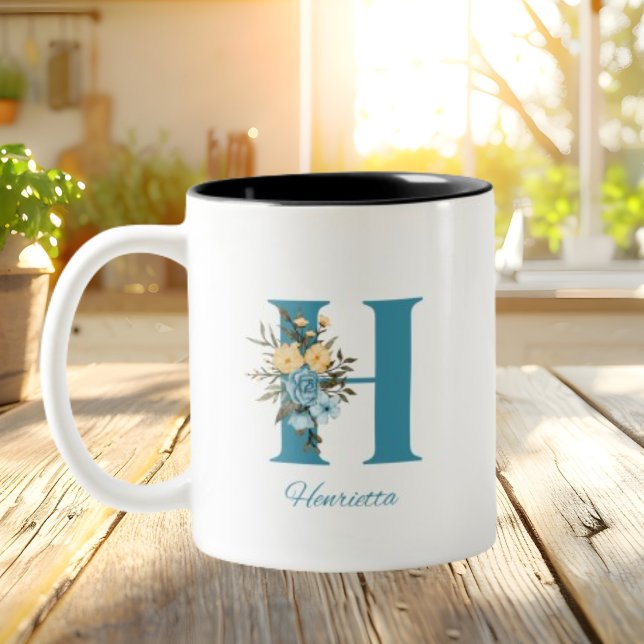 Blue Minimalist Blommigt Mugg (Skapare uppladdad)
