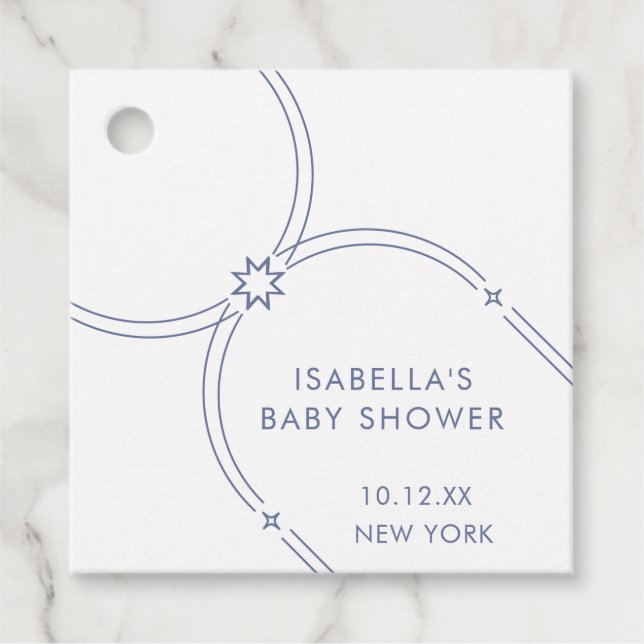 Blue Minimalist Boho Arch Baby Shower Gåvor Etiketter (Framsida)