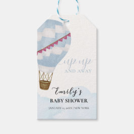 Blue Minimalist Boho Luftballong Baby Shower Presentetikett