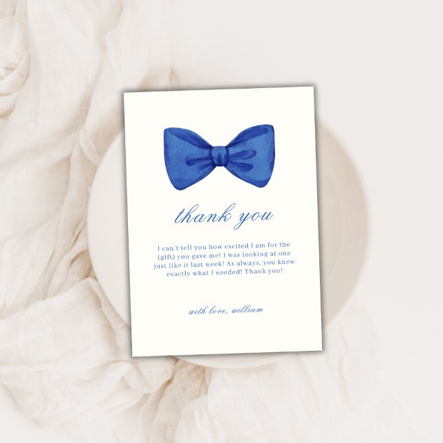 Blue Minimalist Bow Tie Boy Shower Tack Kort (Blue Minimalist Bow Tie Boy Baby Shower Thank You Card)