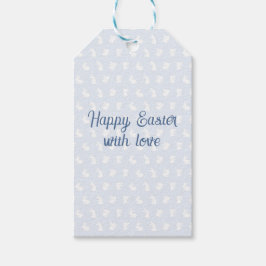 Blue Minimalist Bunny Happy Easter with Love  Presentetikett