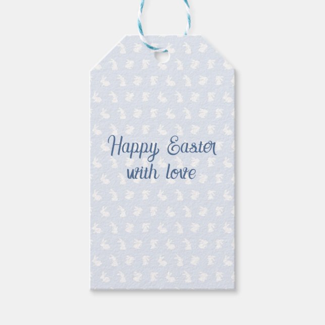 Blue Minimalist Bunny Happy Easter with Love  Presentetikett (Framsidan)