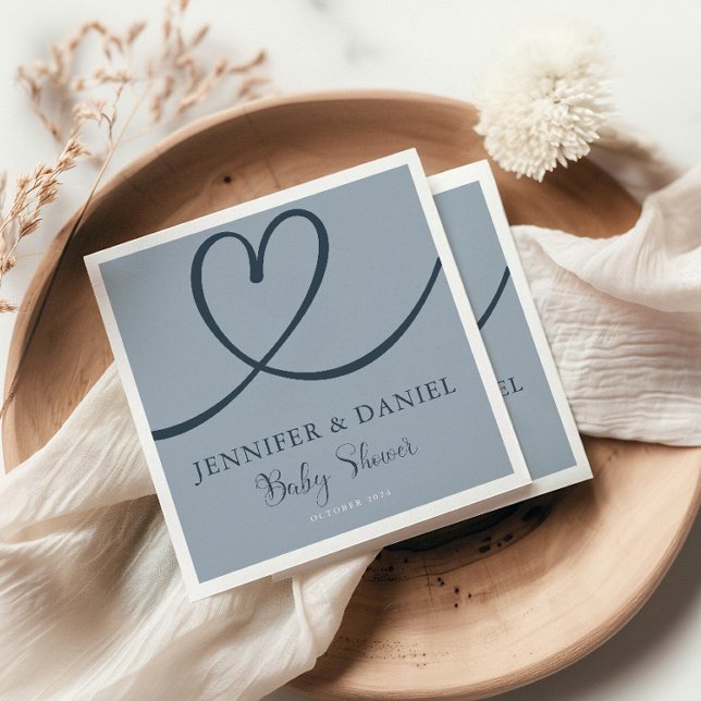 Blue Minimalist Elegant Oh Boy Baby Shower Pappersservett (Skapare uppladdad)