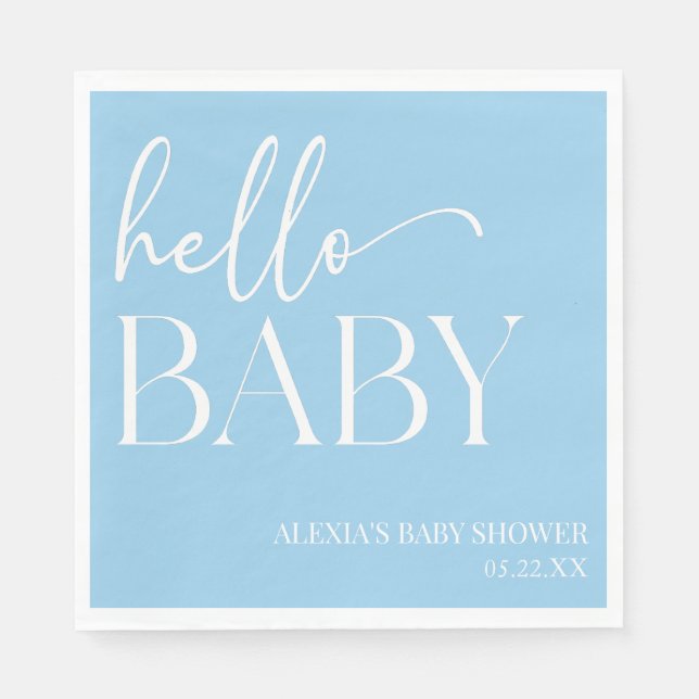 Blue Minimalist Hej Baby Baby Shower Pappersservett (Framsidan)